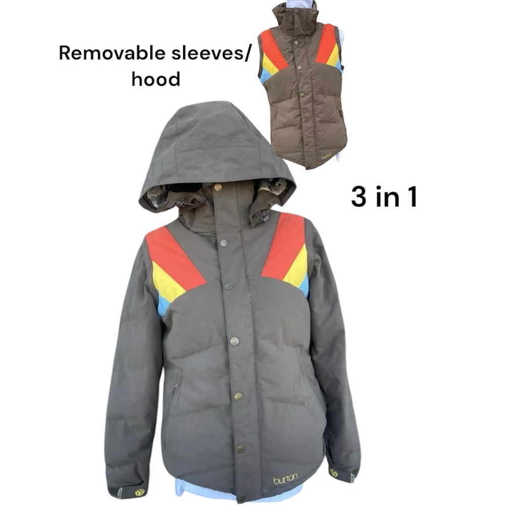Burton Brown Ski Jacket with Red, Yellow & Blue Chevron Accents